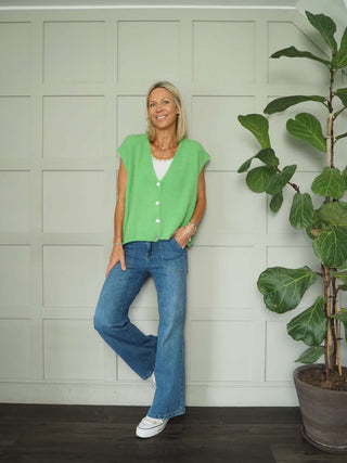 Joylynne Sleeveless Cardigan with Front Buttons - Bright Green, Bright Pink, Oatmeal