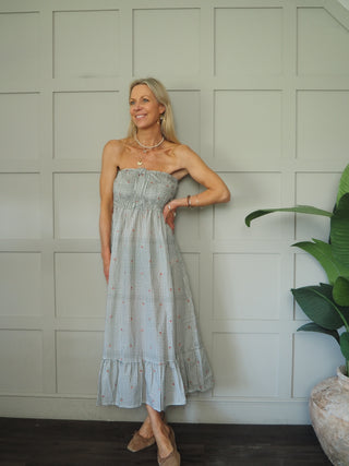 Kath Gingham Strapless Dress - Blue, Green, Pink