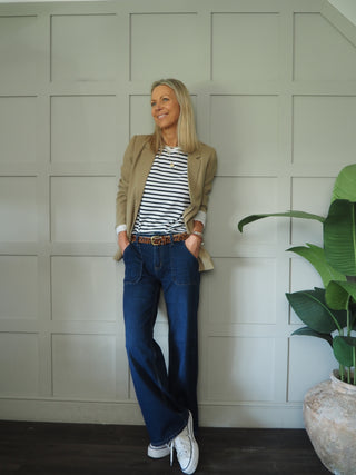 Dax Mid Rise Wide Leg Jeans - Dark Indigo, Light Denim, Mid Blue