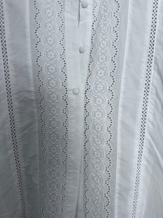 Weybourne Blouse with Broderie Anglaise Detail and Ruffle Collar - White