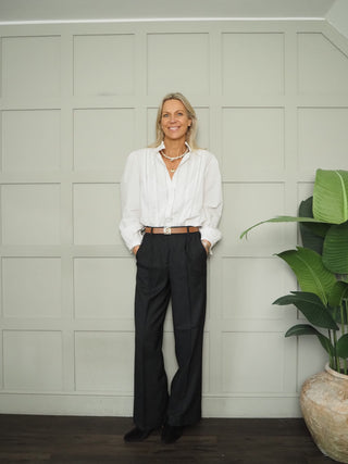 Weybourne Blouse with Broderie Anglaise Detail and Ruffle Collar - White