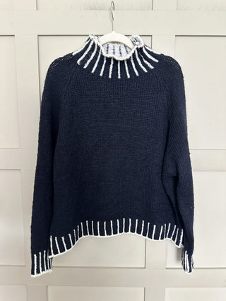 Una Turtle Neck with Contrasting Blanket Stitch Jumper, Best Seller - 17 Colours