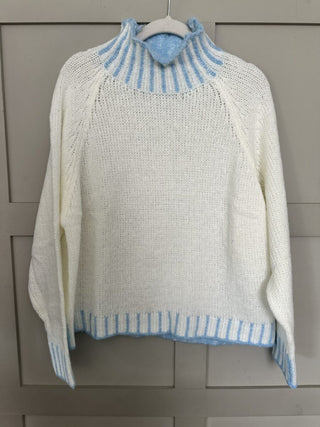 Una Turtle Neck with Contrasting Blanket Stitch Jumper, Best Seller - 17 Colours