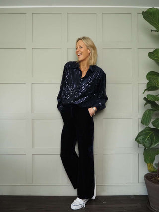 Maelle Long Sleeve Sequin Blouse by Frnch - Navy Blue