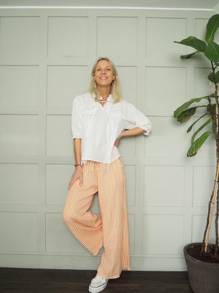 Merllita Relaxed Fit Blouse with Broderie Anglaise Detail by mbyM - Ecru, Tomato Red