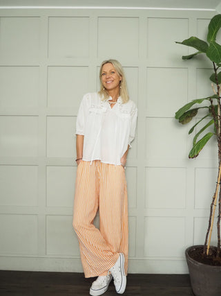 Merllita Relaxed Fit Blouse with Broderie Anglaise Detail by mbyM - Ecru, Tomato Red