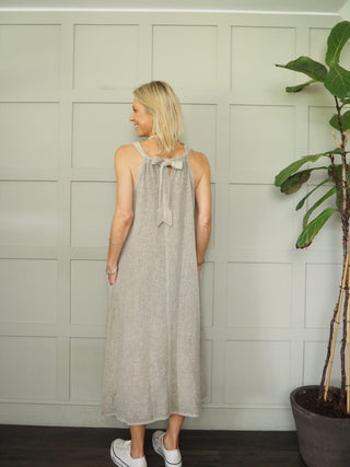 Dylan Linen Mix Dress - Coral, Cornflower Blue, Stone