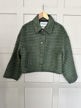 Eda Checked Cropped Jacket By Frnch - Camel/Green