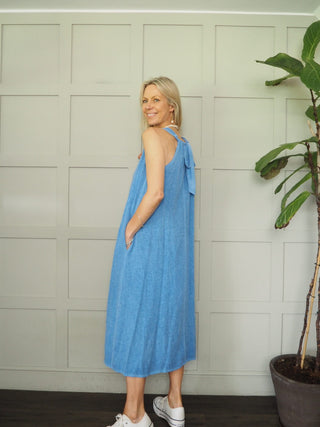 Dylan Linen Mix Dress - Coral, Cornflower Blue, Stone