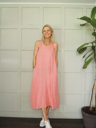 Dylan Linen Mix Dress - Coral, Cornflower Blue, Stone