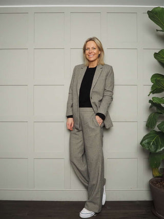 Illune Herringbone Trousers by Moss Copenhagen - Grey/Oatmeal