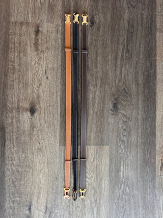 Noble Adjustable Leather Belt with Gold Buckle - Black, Chocolate, Tan