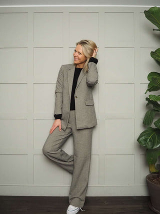 Illune Herringbone Trousers by Moss Copenhagen - Grey/Oatmeal