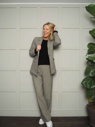 Illune Herringbone Trousers by Moss Copenhagen - Grey/Oatmeal