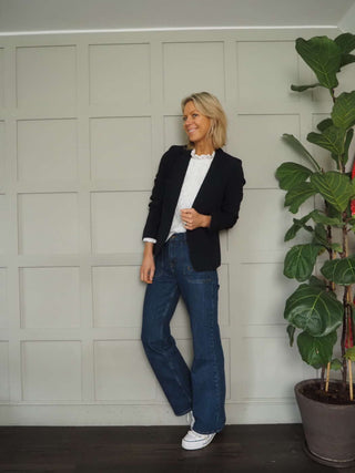 Esska Single-Breasted Blazer with Single Button by Emme - Ecru and Navy Blue