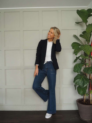 Esska Single-Breasted Blazer with Single Button by Emme - Ecru and Navy Blue