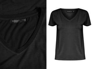 Columbine Silky Soft V Neck T Shirt by Soaked - Black, Off White