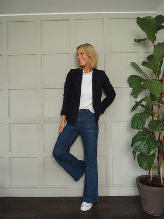 Esska Single-Breasted Blazer with Single Button by Emme - Ecru and Navy Blue