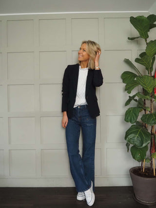 Esska Single-Breasted Blazer with Single Button by Emme - Ecru and Navy Blue