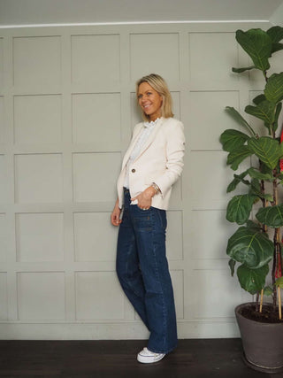 Esska Single-Breasted Blazer with Single Button by Emme - Ecru and Navy Blue