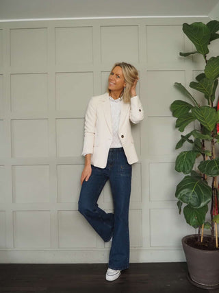 Esska Single-Breasted Blazer with Single Button by Emme - Ecru and Navy Blue