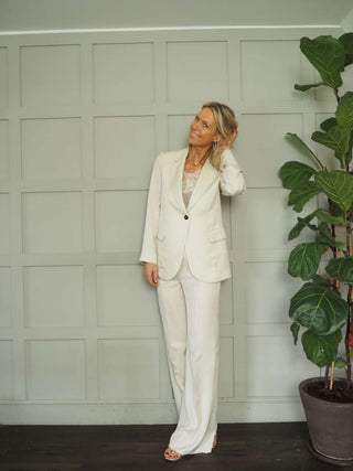 Badesse Linen-Blend, Wide Leg Trousers by Emme - Champagne