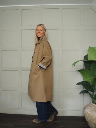 Brooke Trench Coat - Camel, Navy Blue