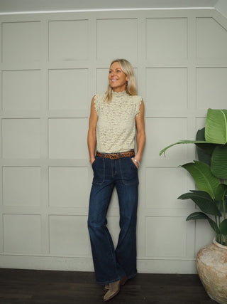 Evie Lace High Neck Blouse with Capped Sleeves - Black, Ivory, Mocha