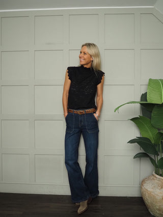 Evie Lace High Neck Blouse with Capped Sleeves - Black, Ivory, Mocha