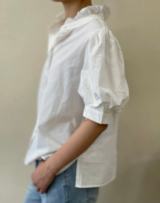 Bude Short Sleeve Blouse with Ruffle Collar  - White
