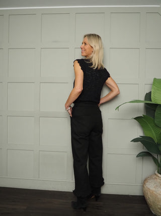 Langham Cropped Trousers with Ruffle Hem  - Black, Chocolate