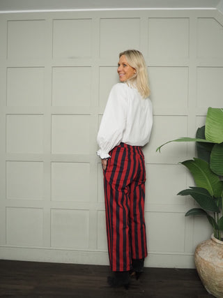 Stibbard Stripy Cropped Trousers  - Navy Blue/Red