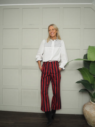 Stibbard Stripy Cropped Trousers  - Navy Blue/Red