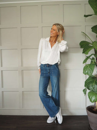 Lennon Satin Feel Blouse - Black and Champagne