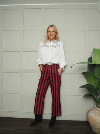 Stibbard Stripy Cropped Trousers  - Navy Blue/Red