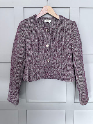Sevington Tweed Cropped Blazer - Burgundy, Chocolate