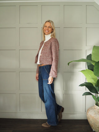 Sevington Tweed Cropped Blazer - Burgundy, Chocolate