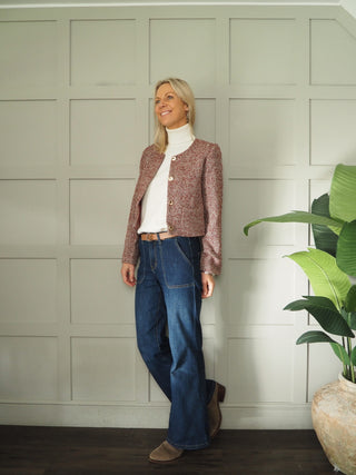 Sevington Tweed Cropped Blazer - Burgundy, Chocolate