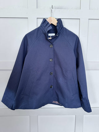 Wighton Jacket with High Pleated Collar - Camel, Navy Blue