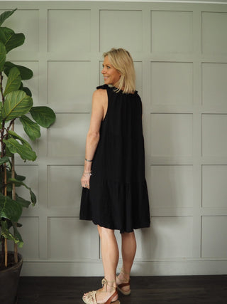 Kaseyli Dress with Shoulder Tie and Tiered Hem - Aqua, Sky Blue, Stone, White