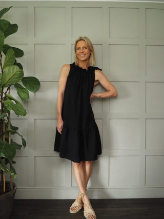 Kaseyli Dress with Shoulder Tie and Tiered Hem - Aqua, Sky Blue, Stone, White