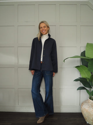 Wighton Jacket with High Pleated Collar - Camel, Navy Blue