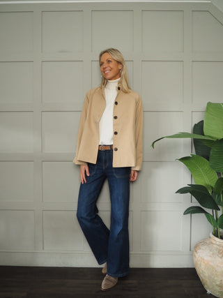 Wighton Jacket with High Pleated Collar - Camel, Navy Blue