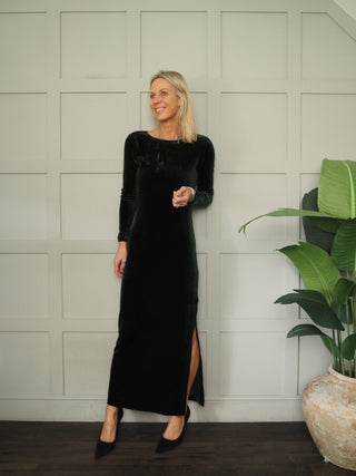 Dida Velvet Dress with Side Split by Part Two - Blue, Green
