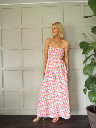 Violetta Jumpsuit &amp; Cardigan Set - Blue and Pink