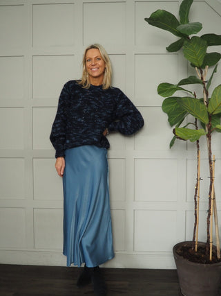 Nicolette Satin Maxi Slip Skirt by Moss Copenhagen - Black, Blue, Dark Khaki, Mushroom