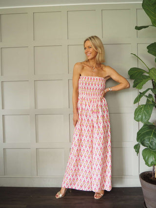 Violetta Jumpsuit &amp; Cardigan Set - Blue and Pink