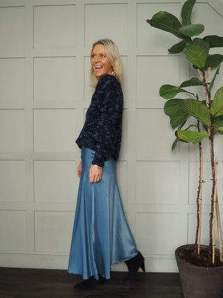 Nicolette Satin Maxi Slip Skirt by Moss Copenhagen - Black, Blue, Dark Khaki, Mushroom