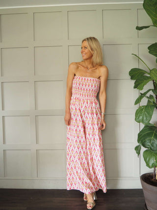 Violetta Jumpsuit &amp; Cardigan Set - Blue and Pink