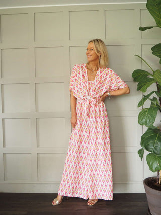 Violetta Jumpsuit &amp; Cardigan Set - Blue and Pink